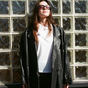 Vintage Avanti Longline Black Leather Jacket. Size L